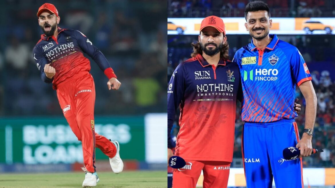 Virat Kohli registers all-time IPL record (left) and Rajat Patidar with Axar Patel (right)