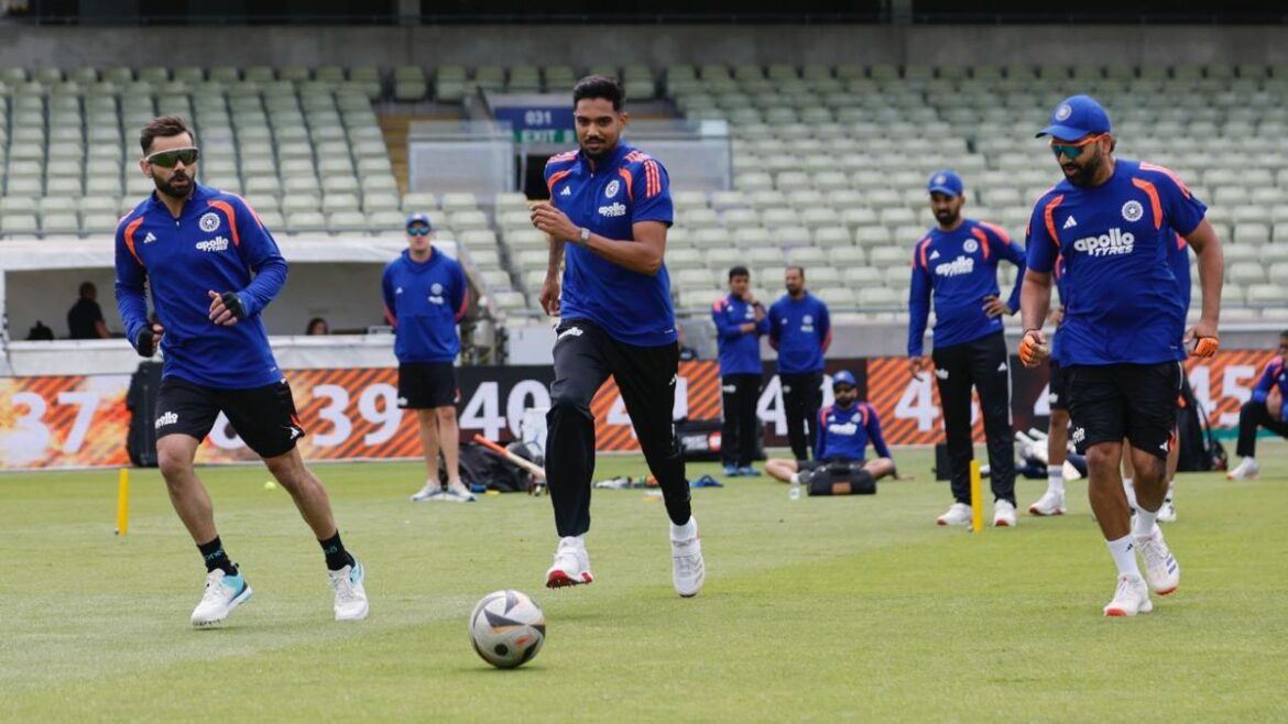 Virat Kohli, Gurnoor Brar and Rohit SharmaSharma play football in a training session Shubman Gill emphasises importance of Virat Kohli and Rohit Sharma's presence in Team India's dressing room